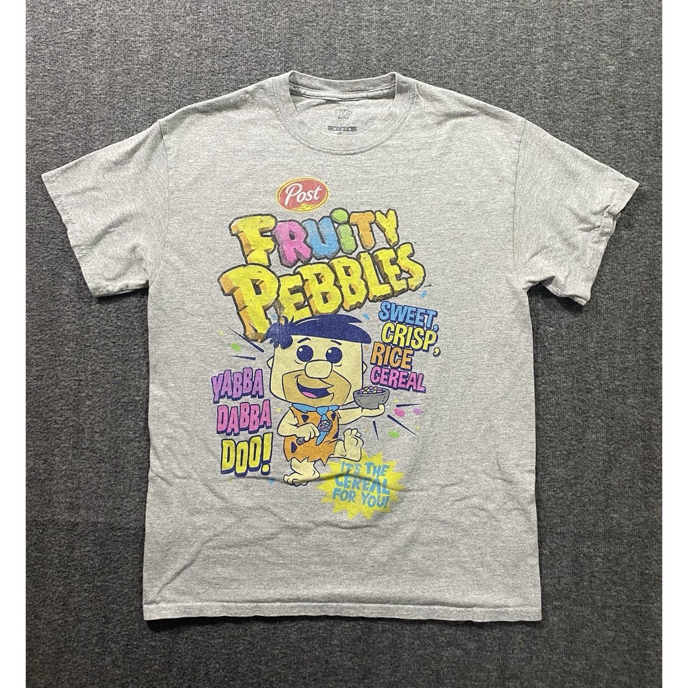 Post Fruity Pebbles Fred Flintstone Funko Pop Gray T-Shirt Size M